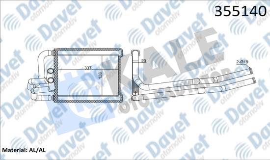 KALE 355140 Kalorifer Radyatoru Hyundai I20 1.1/1.4crdi 1.2 1.4 08<15 (Borulu) (Brazing Al/Al) (138x198.5x20)